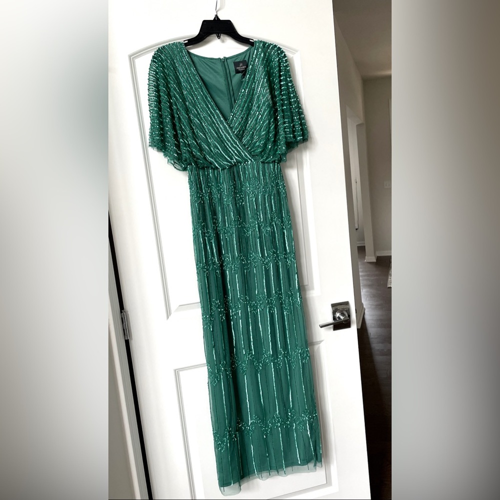 Long green sequence dress